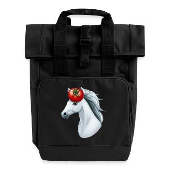Horse's Head Tomato - Creative Horse & Vegetable Design - Roll Top Backpack with Two Handles - black - Front