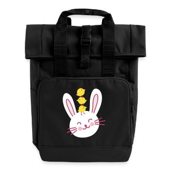 Lapin de Pâques et trois poussins mignons - Sac à dos Roll Top à deux anses - noir - Devant