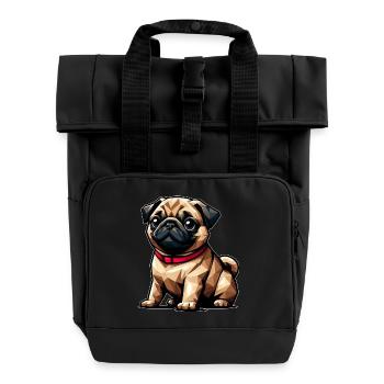 Carlin géométrique Design Chien Polygone Art - Sac à dos Roll Top à deux anses - noir - Devant