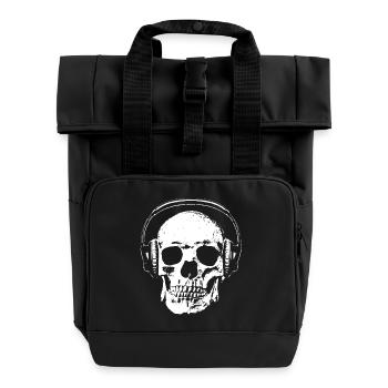 Totenkopf mit Kopfhörer - Rolltop Rucksack mit zwei Griffen - Schwarz - Vorne