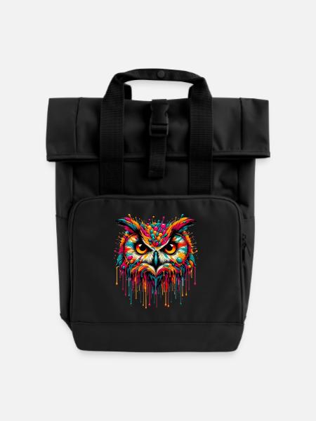 Eule - Rolltop Rucksack mit zwei Griffen - Schwarz