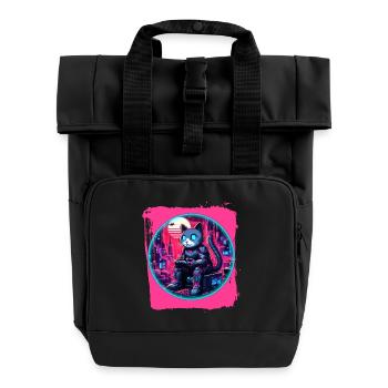 Technologie féline futuriste - Sac à dos Roll Top à deux anses - noir - Devant