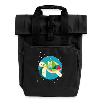 Cute Turtle – Creative Underwater World - Roll Top Backpack with Two Handles - black - Front