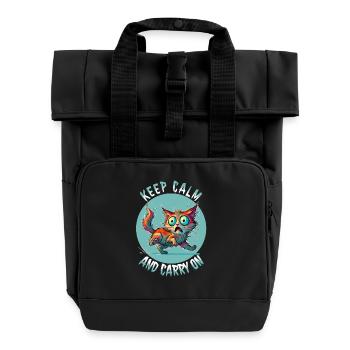 Keep Calm and Carry On - Erschreckte Katze & Weish - Rolltop Rucksack mit zwei Griffen - Schwarz - Vorne