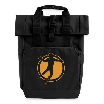 Dynamic Handball Player Silhouette Sports Design - Rolltop Rucksack mit zwei Griffen - Schwarz - Vorne