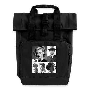 Retro-Frisuren und Kleidung - Rolltop Rucksack mit zwei Griffen - Schwarz - Vorne