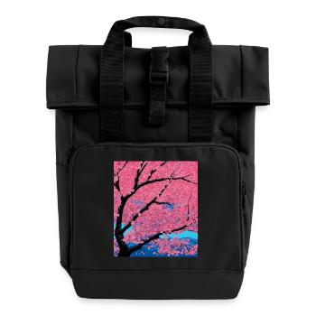 Cherry blossom against the background of mountains - Roll Top Backpack with Two Handles - black - Front