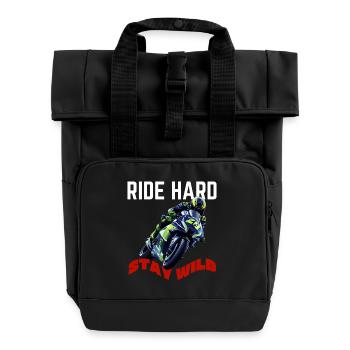 Ride Hard, Ride Free – Biker Gift - Roll Top Backpack with Two Handles - black - Front