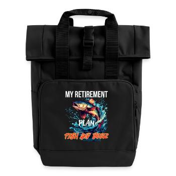 Hooked for Life - Fishing, Gift, Outdoor - Roll Top Backpack with Two Handles - black - Front