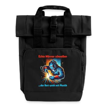 echte schweißer - Rolltop Rucksack mit zwei Griffen - Schwarz - Vorne