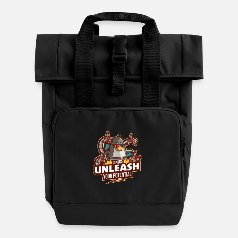 Linux entfesseln Sie Ihr Potenzial - Rolltop Rucksack mit zwei Griffen - Schwarz