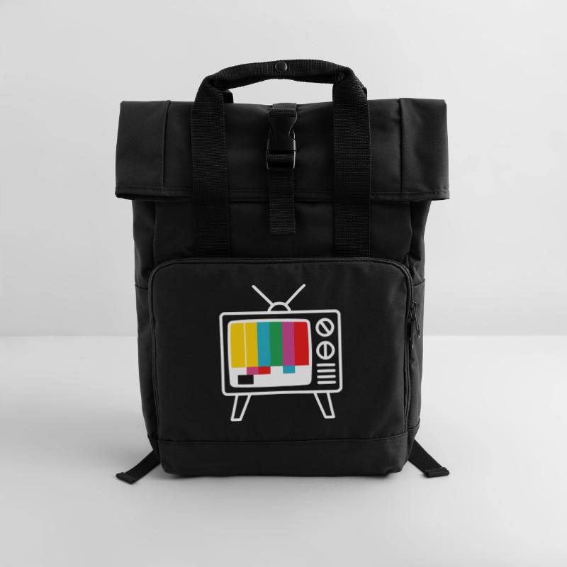 Test Pattern Retro TV Pattern Roll Top Backpack with Two Handles