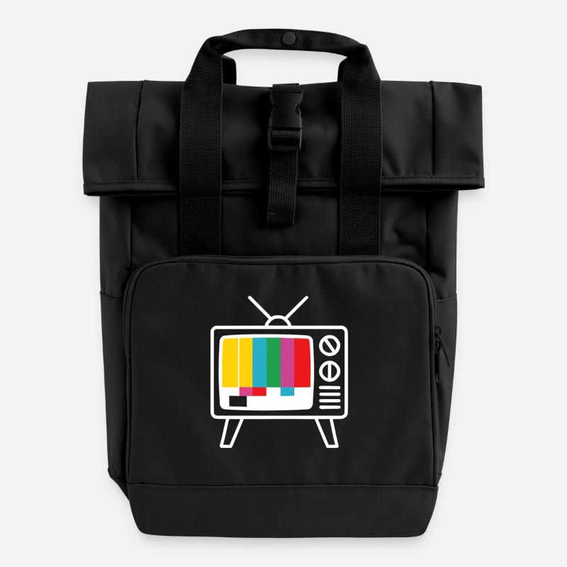 Test Pattern Retro TV Pattern - Roll Top Backpack with Two Handles - black