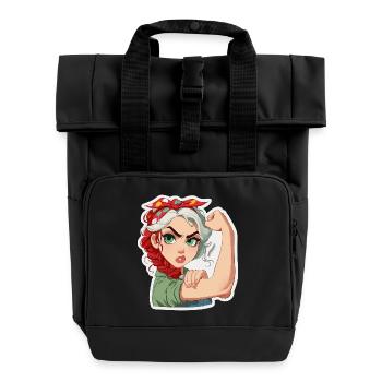 Powerfrau RosieStil Cartoon - Rolltop Rucksack mit zwei Griffen - Schwarz - Vorne