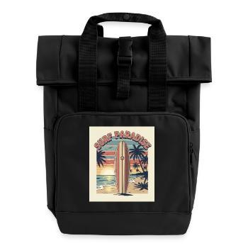 Surf Paradies Retro Design - Rolltop Rucksack mit zwei Griffen - Schwarz - Vorne