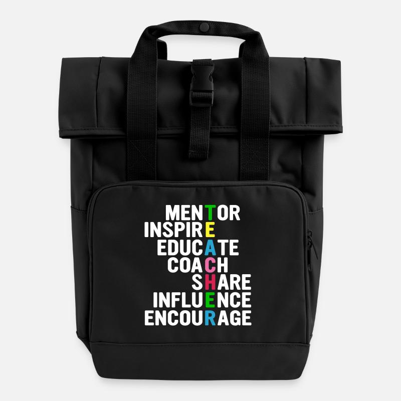 Teacher Acrostichon: Mentor, Inspire,... - Roll Top Backpack with Two Handles - black