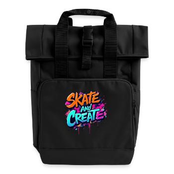 Skate and Create – Graffiti Street Art Design - Roll Top Backpack with Two Handles - black - Front