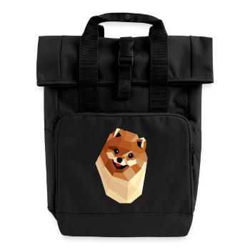 Pomeranian Low Poly — Geometric Portrait - Roll Top Backpack with Two Handles - black - Front