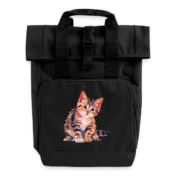 Bunte Geometrische Katzenillustration Modern - Rolltop Rucksack mit zwei Griffen - Schwarz - Vorne