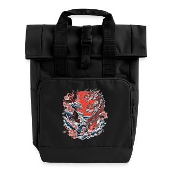 Koi, Wellen und Kirschblüte - Rolltop Rucksack mit zwei Griffen - Schwarz - Vorne
