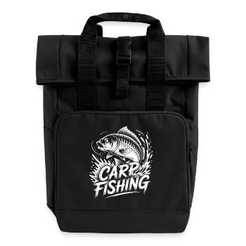 Carp Fishing Illustration - Roll Top Backpack with Two Handles - black - Front