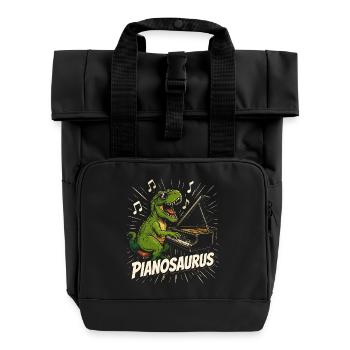 Spaßiger Pianist-Dinosaurier - Rolltop Rucksack mit zwei Griffen - Schwarz - Vorne