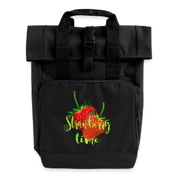 Erdbeeren mit Schrift - Rolltop Rucksack mit zwei Griffen - Schwarz - Vorne