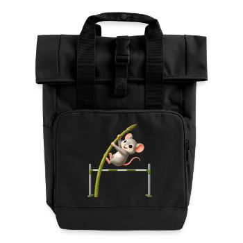 Funny Mouse Asparagus High Jump Cartoon - Roll Top Backpack with Two Handles - black - Front