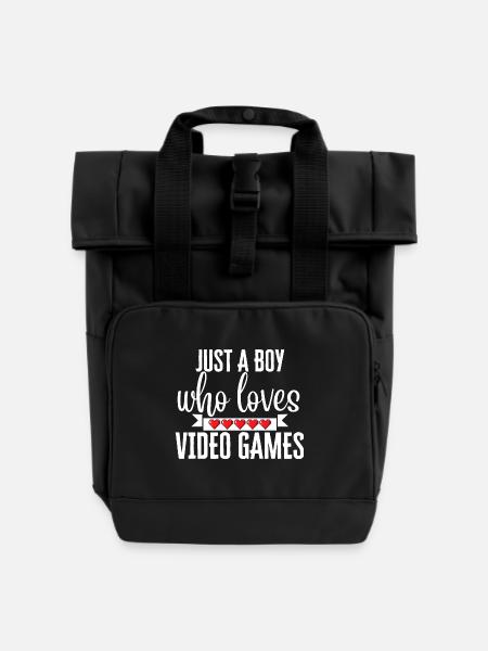 Loving video games - Roll Top Backpack with Two Handles - black