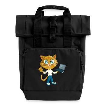 Katze mit LapTop - Rolltop Rucksack mit zwei Griffen - Schwarz - Vorne