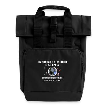 Essen mit eingeschaltetem Mikrofon - Rolltop Rucksack mit zwei Griffen - Schwarz - Vorne