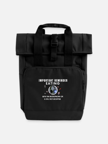 Eating with the mic on - Roll Top Backpack with Two Handles - black