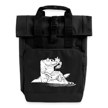 Krokodil, Nielpferd und Spatz - Roll Top Backpack with Two Handles - black - Front