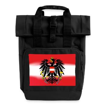 Austria flag with eagle - Roll Top Backpack with Two Handles - black - Front
