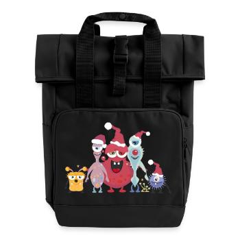 fröhliche bunte Monster Familie feiert Weihnachten - Rolltop Rucksack mit zwei Griffen - Schwarz - Vorne