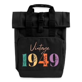 Vintage 1949 Floral - Roll Top Backpack with Two Handles - black - Front