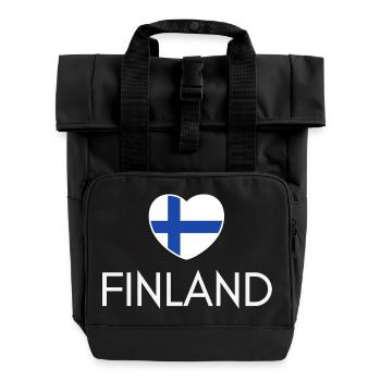 Heart with Finland flag, I love Finland - Roll Top Backpack with Two Handles - black - Front