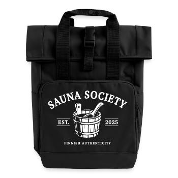 Sauna Society - Saunieren - Spruch - Rolltop Rucksack mit zwei Griffen - Schwarz - Vorne