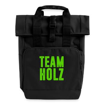 TEAM HOLZ / KETTENSÄGE / WALD / GESCHENK - Rolltop Rucksack mit zwei Griffen - Schwarz - Vorne