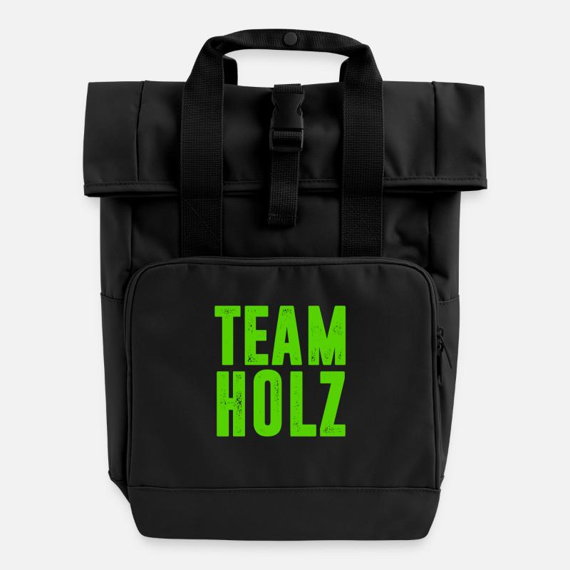 TEAM HOLZ / KETTENSÄGE / WALD / GESCHENK - Rolltop Rucksack mit zwei Griffen - Schwarz