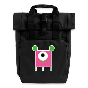 Pink Cyclops Monster | Funny Square Alien - Roll Top Backpack with Two Handles - black - Front