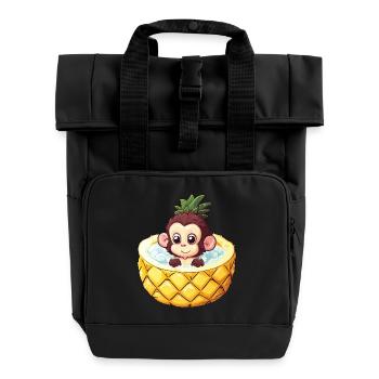 affe badet in Ananas - Lustiges Sommerdesign - Rolltop Rucksack mit zwei Griffen - Schwarz - Vorne