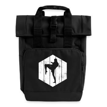 Kickboxer Drawing - Roll Top Backpack with Two Handles - black - Front