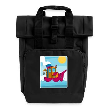 Buntes Bild eines lustigen Schleppers - Rolltop Rucksack mit zwei Griffen - Schwarz - Vorne