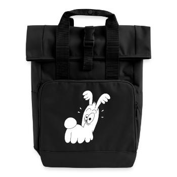 Funny White Dog - Roll Top Backpack with Two Handles - black - Front