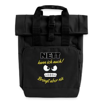Motivationsspruch mit Cartoon-Augen - Rolltop Rucksack mit zwei Griffen - Schwarz - Vorne