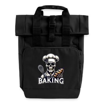 Old Man Baking Skull mit Bäckermütze backt Brot - Rolltop Rucksack mit zwei Griffen - Schwarz - Vorne
