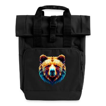 Polygonal Bear - Roll Top Backpack with Two Handles - black - Front