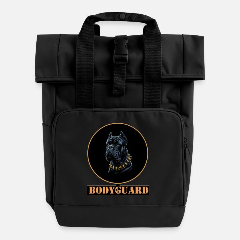 Bullmastiff Dog with Spiked Collar - black - Roll Top Backpack with Two Handles - black