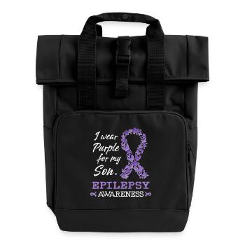 Purple for My Son Epilepsy Awareness Support - Roll Top Backpack with Two Handles - black - Front